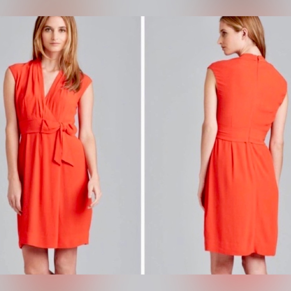kate spade Bright Orange Sleeveless Midi Dress with Waist Tie